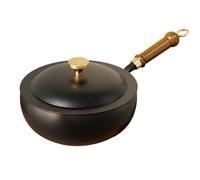 Poêle à frire en fer pur faite à la main, non revêtue, anti-adhésive, polyvalente, cuisinière à gaz électrique à induction avec couvercle