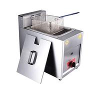 Poêle à frire Friteuse Au Gaz Butane Et Propane, Cuve À Allumage Et Assaisonnement par Impulsion De Friteuse Commerciale, Friteuse en Acier Inoxydable, avec Panier/Couvercle Anti-éclaboussures