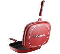 Poêle à Frire Grill Double Face Antiadhésive Home Grill Flip Pan Poêle à Crêpes 32 CM - Rouge