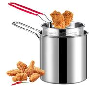 Poêle à Frire - Marmite en Acier Inoxydable | Friteuse Tempura avec panier, poignée soudée lourde, passe au lave-vaisselle, batterie de cuisine pour frites, cuisses de poulet, compatible induction, ar