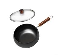 Poêle à frire non revêtue Big Belly, casserole en fer forgé à la main avec grand ventre - Petite poêle sans revêtement pour une cuisson polyvalente (pot de 24 cm + couvercle en verre)