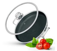 Poêle à Frire/Paella Hybride Premium 32 cm avec Couvercle en Verre - Acier Inoxydable, Anti-adhésif Sans PFOA, Induction, Grande Capacité, Passe au Four & Lave-Vaisselle