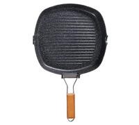 Poêle à frire pliable et portable, anti-brûlure, avec manche en bois, poêle steak double ouverture for l'extérieur (sans couvercle)(BLACK 24cm)