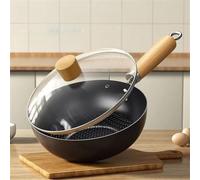 Poêle à frire polyvalente en fer avec couvercle en verre, sauteuse 3 en 1, poêle et mini wok, batterie de cuisine antiadhésive pour sauter, frire profonde (18 cm)