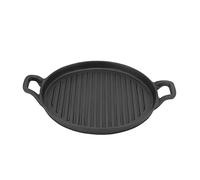 Poêle à frire ronde en fonte nervurée réversible de 31 cm à double poignée - Plaque de barbecue pré-assaisonnée, chaleur uniforme, convient pour cuisinière à gaz et induction (type 3)