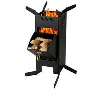 Poêle à fusée avec plaque de cuisson - Grande plaque de cuisson de 5 mm - Système d'emboîtement en acier massif de 3 mm d'épaisseur - Brasero à bois d'extérieur pour camping, barbecue, Dutch Oven