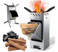 Poêle à fusée Rocket Stove avec crochet de feu, 2 pieds supplémentaires, système d'emboîtement en acier massif de 3 mm d'épaisseur, poêle à bois d'extérieur pour camping, barbecue, four néerlandais