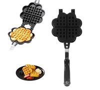 Poêle à gaufres, moule à gaufres double face en forme de cœur de fleur, marmite antiadhésive pour crêpes de petit déjeuner avec double poignée pour la cuisine