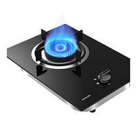 Poêle à gaz, 20 cm, anneau de feu de table intégré, 4,8 kW avec protection anti-flamme, dessus en verre trempé noir pour la maison et la cuisine