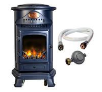 Poele à gaz 3,4KW Bleu Marine Effet poêle à bois Fonte véritable + Tuyau gaz + détendeur butane Provence Sahara