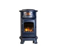 Sahara - Poêle à gaz 3,4KW Fonte véritable - Chauffage d'appoint Design Traditionnel Bleu Marine - Effet feu de bois, mobile sur roulettes Provence