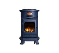 Sahara - Poêle à gaz 3,4KW Fonte véritable - Chauffage d'appoint Design Traditionnel Bleu Saphir Mat - Effet feu de Bois, Mobile sur roulettes Provence