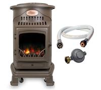 Universal Innovations Chauffage d'appoint gaz Provence 3,4 KW Marron miel Effet poêle à bois Fonte Tuyau gaz vissable 1.5 m + detendeur butane