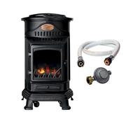 UNIVERSAL - Poêle à gaz Provence 3,4KW NOIR Fonte Véritable Effet feu + Tuyau gaz + Détendeur butane