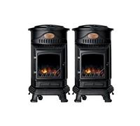 Poêle à gaz fonte 3400W Pack de 2 Noir Effet feu Chauffage d'appoint gaz sur roues Autonomie 60h