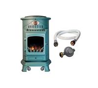 UNIVERSAL - Poêle à gaz Provence 3,4 KW Vert MAT Effet poêle à bois Fonte véritable Chauffage d'appoint + Tuyau gaz et détendeur
