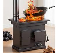 Poêle à gazéification sans fumée, chauffage mixte bois/charbon, poêle de cuisson pour le chauffage intérieur, foyer en acier épais, anneau de brûleur réglable, solution de chauffage portable pour la