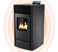 Poêle à granulés chauffage aux pellets 11kW jusqu'à 220m³ noir avec télécommande