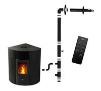 Poêle à granulés d'angle étanche Iseos 12,2 kW Noir Sannover + Kit d'installation