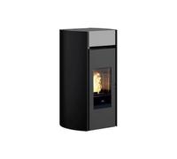 Poêle à granulés Edilkamin Myrna H 15 Evo 14,9 kW Hydro Acier noir avec inserts et part supérieure en céramique gris claire opaque