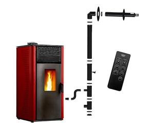 Poêle à granulés étanche Anita 12,2 kW Bordeaux Sannover + Kit d'installation Complet