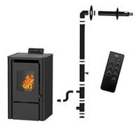 Poêle à granulés étanche Anita 7,6 kW Noir Sannover + Kit d’installation Complet