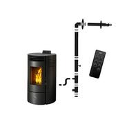 Poêle à granulés étanche Azora 11,6 kW Noir Sannover + Kit d'installation