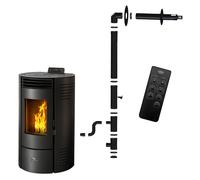 Poêle à granulés étanche Azora 11,6 kW Noir Sannover + Kit d'installation