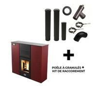 Poêle à granulés étanche Slim Astral 12 kW Bordeaux Sannover + Kit d'installation Complet
