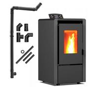 Poêle à Granulés Indépendant THUNDER® LEYLA-BLACK 6,3 kW | Thermostat Intégré | Kit Complet | Design Poêle-Cheminée