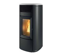 Poêle à granulés MCZ CLUB Absolute Comfort Air 12 UP! M3 11,9 kW Habillage noir métal, plaque de recouvrement céramique blanche