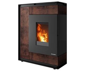 Poêle à granulés Oranier Boreas 8 kW Revêtement en pierre frittée Corten, Sortie fumée au-dessus Ø 80 mm