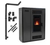 Poêle à Granulés THUNDER® ARIA-BLACK 12 kW | Indépendant | Thermostat | Kit Complet | Poêle-Cheminée Moderne | En Acier