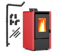 Poêle à Granulés THUNDER® LEYLA-RED 6,3 kW | Indépendant | Thermostat | Kit Complet | Poêle-Cheminée Compacte | En Acier