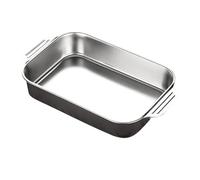 Poêle à Griller en Acier Inoxydable avec Poignées, Multifonctionnelle, de Fabrication Exquise et Résistante à La Rouille, Rectangulaire, Un