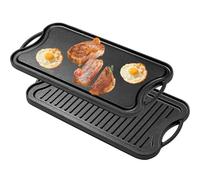 Poêle à griller en fonte, antiadhésive, réversible, pour la cuisine intérieure et extérieure, poêle portable avec poignée, idéale pour le camping et le barbecue