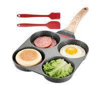 Poêle à oeufs - Poêle à 4 tasses de 18,5 x 38 cm, casseroles antiadhésives avec revêtement en pierre, machine à petit-déjeuner multifonction avec poignée en bois et poignée en silicone | outil pour H
