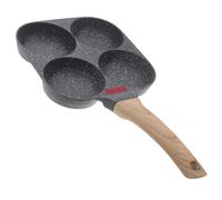 Poêle à Omelette Antiadhésive à 4 Compartiments en Alliage D'aluminium | Usage Domestique, Poignée en Bois Anti-brûlure, Nettoyage Facile, Couleur Noire, Format Compact