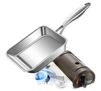 Poêle à omelette carrée Tamagoyaki à 3 couches en acier inoxydable à fond plat, sans revêtement, lisse, pour œufs et petits plats