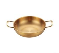 Poêle à paella en acier inoxydable avec double poignée, fond plat, pour cuisinière et four, casserole polie miroir, pour paella, soupes et ragoûts, casserole à fond plat (doré, 24 cm)