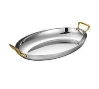 Poêle à Paella Espagnole Ovale en Acier Inoxydable, 4 Tailles de Plat à Paella Espagnole, Casserole de Fruits de Mer Non Revêtue Antiadhésive avec Double Poignée pour Maisons ou Re