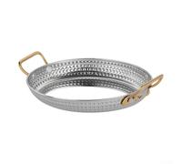 Poêle à paella ovale en acier poli de 14 cm pour restauration professionnelle et fruits de mer - Ustensiles de cuisine robustes (argenté)