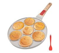 Poêle à Pancakes 7 Cavités pour Induction, Poignée Amovible, Blanc | Sept cavités pour mini pancakes et œufs, revêtement antiadhésif, induction et poignée amovible.