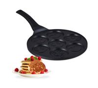 Relaxdays Poêle à Pancakes souriants, 7 emplacements, diamètre de 8 cm chacun, pour plaques à Induction, Aluminium, Noir