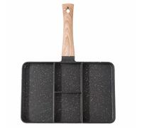 Poêle à petit-déjeuner multifonctionnelle, conception à 4 compartiments et surface facile à nettoyer, poêle de 35 cm pour omelettes/crêpes, poignée suspendue pour le rangement black