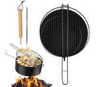 Poêle à Popcorn pour Feu de Camp, Popcorn Maker en Acier Carbone avec Manche Long et Couvercle Grillé, Antiadhésif pour BBQ, Grill, Foyer extérieur, Camping, Randonnée
