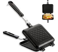Poêle à Sandwich et Panini Double Face Plaque Antiadhésive en Alliage d'Aluminium Utilisable sur Feu pour Cuisine Maison 15x36 cm