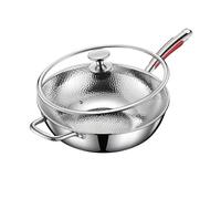 Poêle À Sauter En Acier 304 À Trois Couches, Poêle À Sauter À Motif Martelé, Poêle À Fond Rond, Cuisinière À Induction, Cuisinière À Gaz Spéciale(With cover)