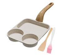 Poêle à œuf - 3 section Pan de crêpes sans bâton avec spatule et pinceau, pochette résistante à la chaleur pochet pour omelette Bacon Préparation de repas Cuisine Divisée Pot de poêle