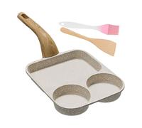 Poêle à œufs antiadhésive à 3 sections avec spatule et pinceau pour rôtir le petit-déjeuner, poignée résistante à la chaleur, casseroles multi-sections, poêle résistante à la chaleur